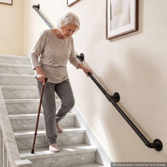 VEVOR Wall-Mounted Stair Handrail, 12 ft 440 lbs Load Black Metal Railing, for Indoor Steps, Loft, Porch & Hallways
