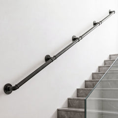 VEVOR Wall-Mounted Stair Handrail, 12 ft 440 lbs Load Black Metal Railing, for Indoor Steps, Loft, Porch & Hallways