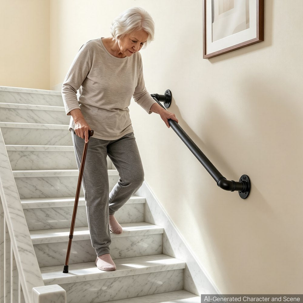 VEVOR Wall-Mounted Stair Handrail, 3 ft 440 lbs Load Black Metal Railing, for Indoor Steps, Loft, Porch & Hallways