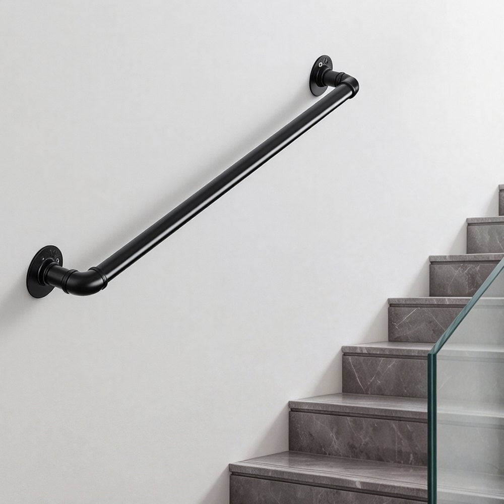 VEVOR Wall-Mounted Stair Handrail, 3 ft 440 lbs Load Black Metal Railing, for Indoor Steps, Loft, Porch & Hallways