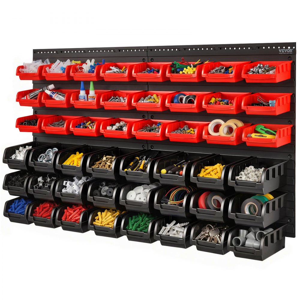 VEVOR Wall Mounted Storage Bins, 48-Bin Parts Rack Organizer Garage Plastic Shop Tool with Wall Panels, Tool Organizer