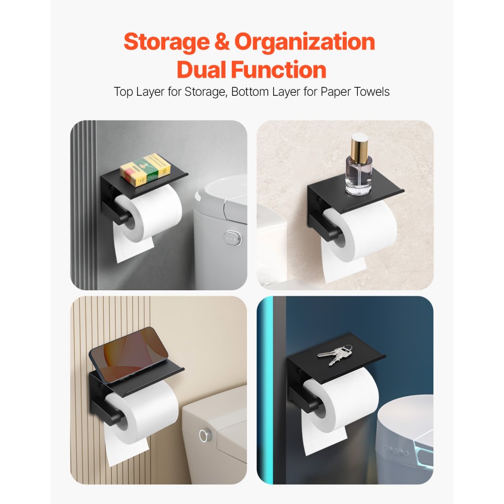 VEVOR Toilet Paper Holder with Shelf, Fits Mega Rolls Size, Stainless Steel Rustproof Material, Wall Mounted with