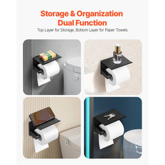 VEVOR Toilet Paper Holder with Shelf, Fits Mega Rolls Size, Stainless Steel Rustproof Material, Wall Mounted with