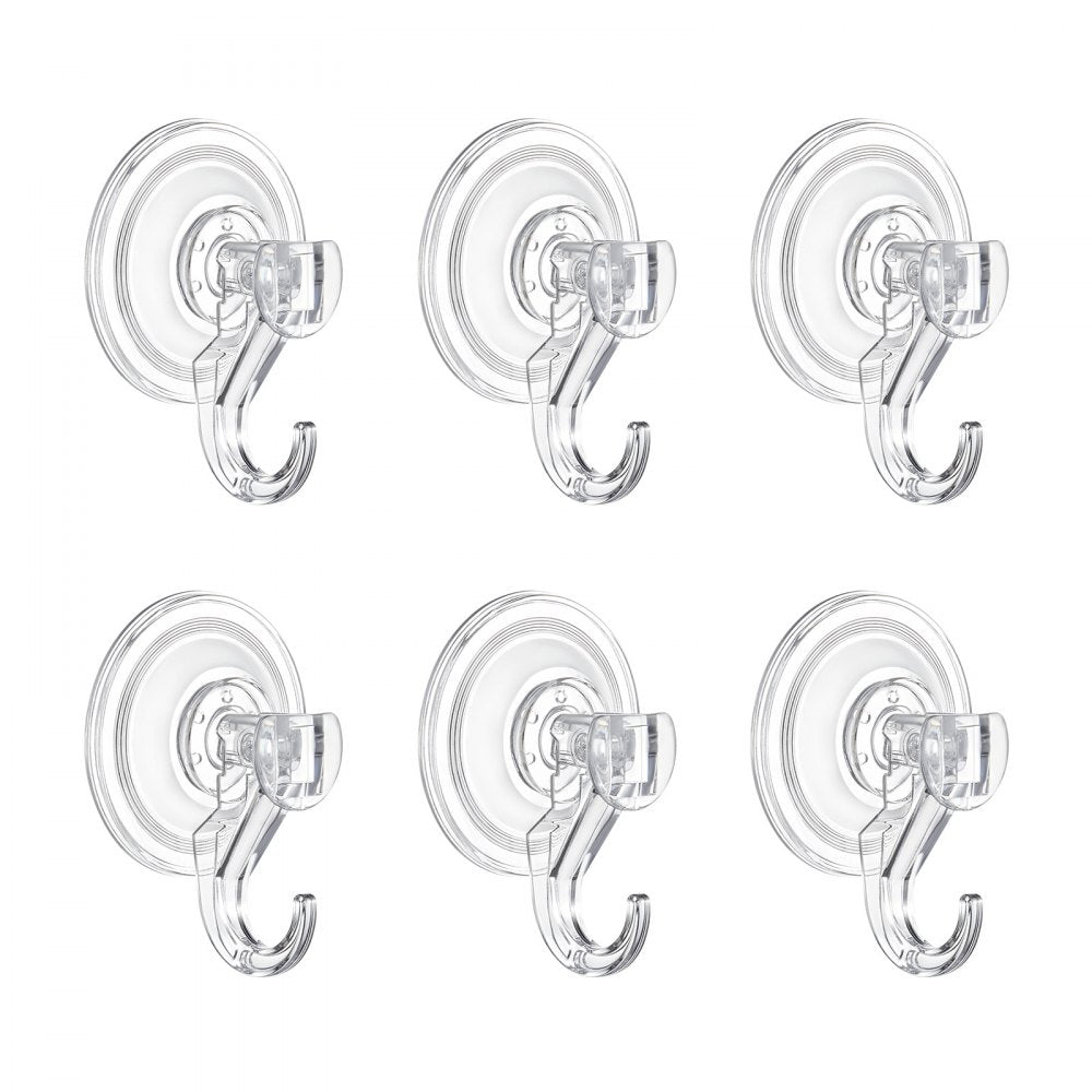 VEVOR Suction Cup Hooks 6 Pack, 2.76 x 3.54 x 1.57 inch, 10 LBS Max Load Clear Shower Suction Cups, Strong and Reusable