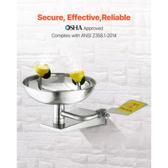 VEVOR Emergency Eye Wash Station, Stainless Steel Wall-Mounted Eyewash Unit, First Aid Eye Wash Sink 16.14 x 12.99 x
