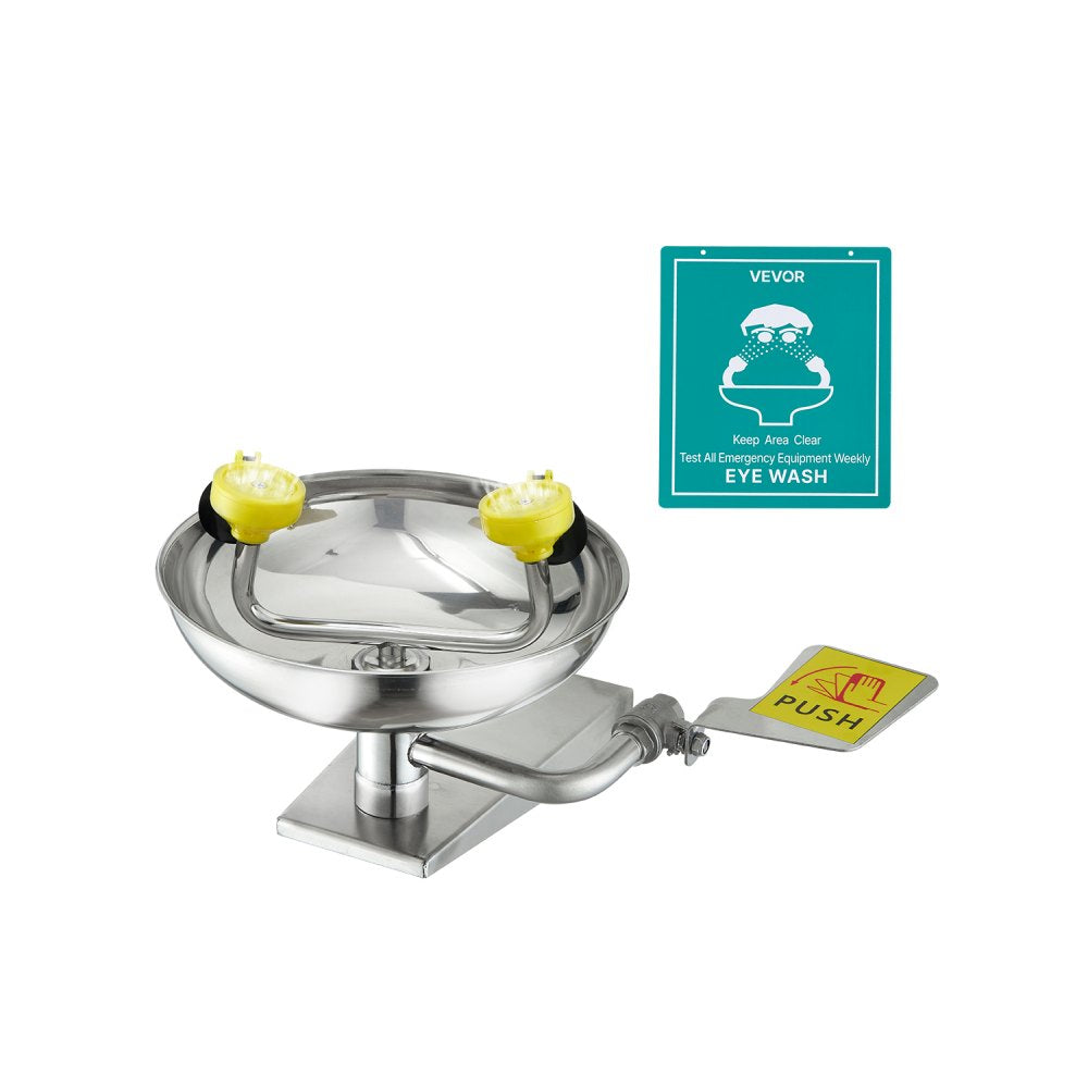 VEVOR Emergency Eye Wash Station, Stainless Steel Wall-Mounted Eyewash Unit, First Aid Eye Wash Sink 16.14 x 12.99 x