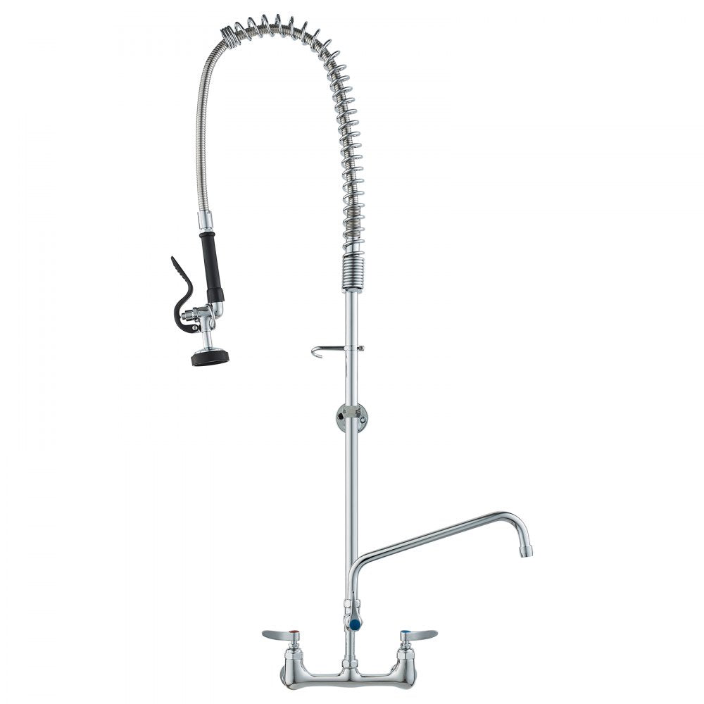 VEVOR Wall-Mounted Kitchen Faucet, 47" Tall, 8" Apart, with 12" Rotating Spout and Pre-Rinse Spray, Brass Build