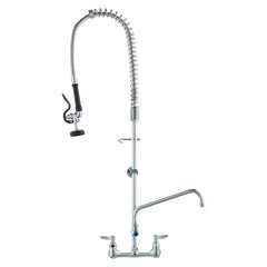 VEVOR Industrial Sink Faucet, 44" Tall, 8" Apart, 12" Rotating Spout, Wall Mounted, Brass Made with Extendable Sprayer
