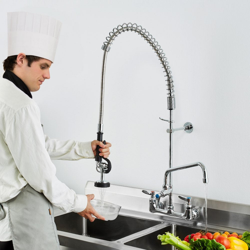 VEVOR Wall-Mounted Brass Kitchen Faucet, 36" Tall, 8" Installation Width, Includes 12" Rotating Spout and Pull-Down