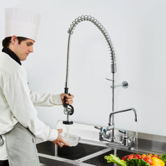 VEVOR Wall-Mounted Brass Kitchen Faucet, 36" Tall, 8" Installation Width, Includes 12" Rotating Spout and Pull-Down