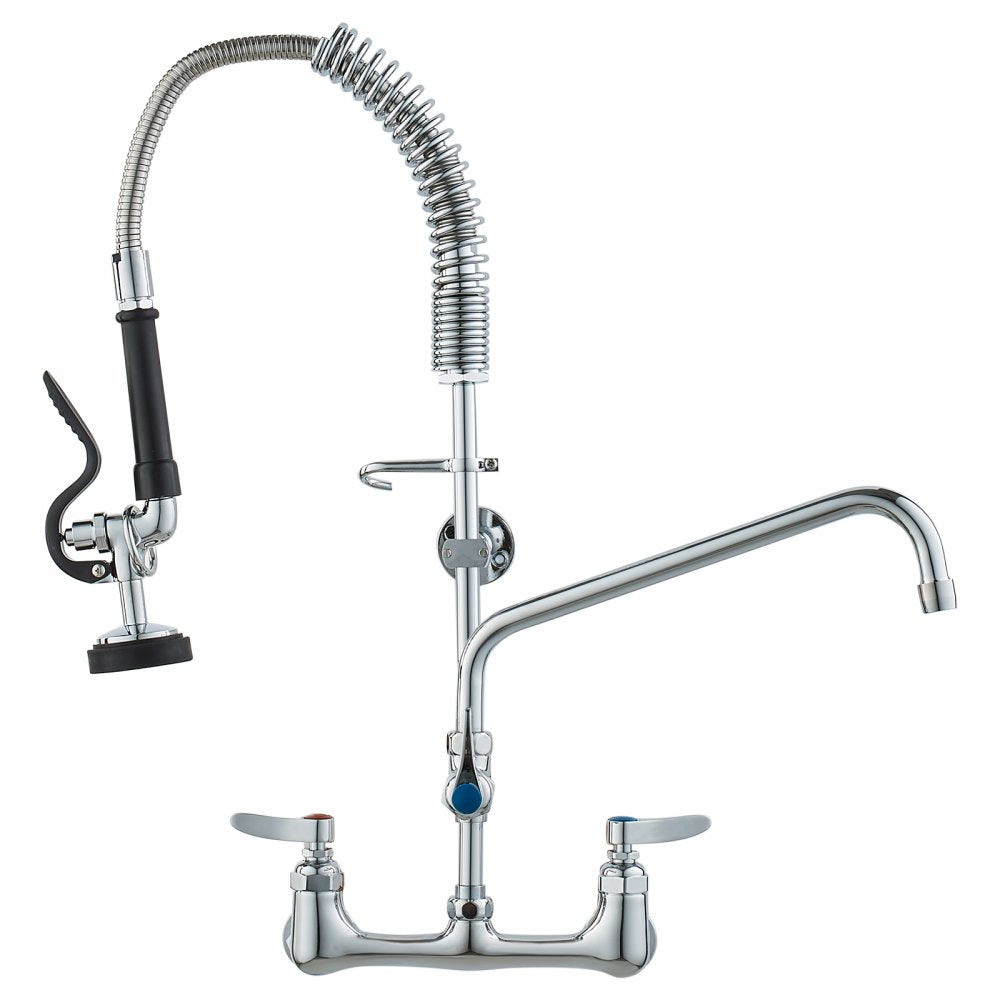 VEVOR Wall-Mounted Kitchen Faucet, 25" Tall, 8" Center Distance, 12" Rotatable Spout, Includes Pre-Rinse Spray, Brass