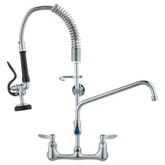 VEVOR Wall-Mounted Kitchen Faucet, 25" Tall, 8" Center Distance, 12" Rotatable Spout, Includes Pre-Rinse Spray, Brass