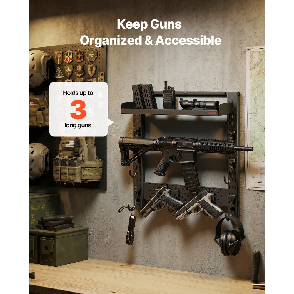 VEVOR Gun Rack Wall Mount, Heavy Duty Steel, Indoor Rifle Shotgun Rack with J-Hooks, Additional Tray Storage, Gun