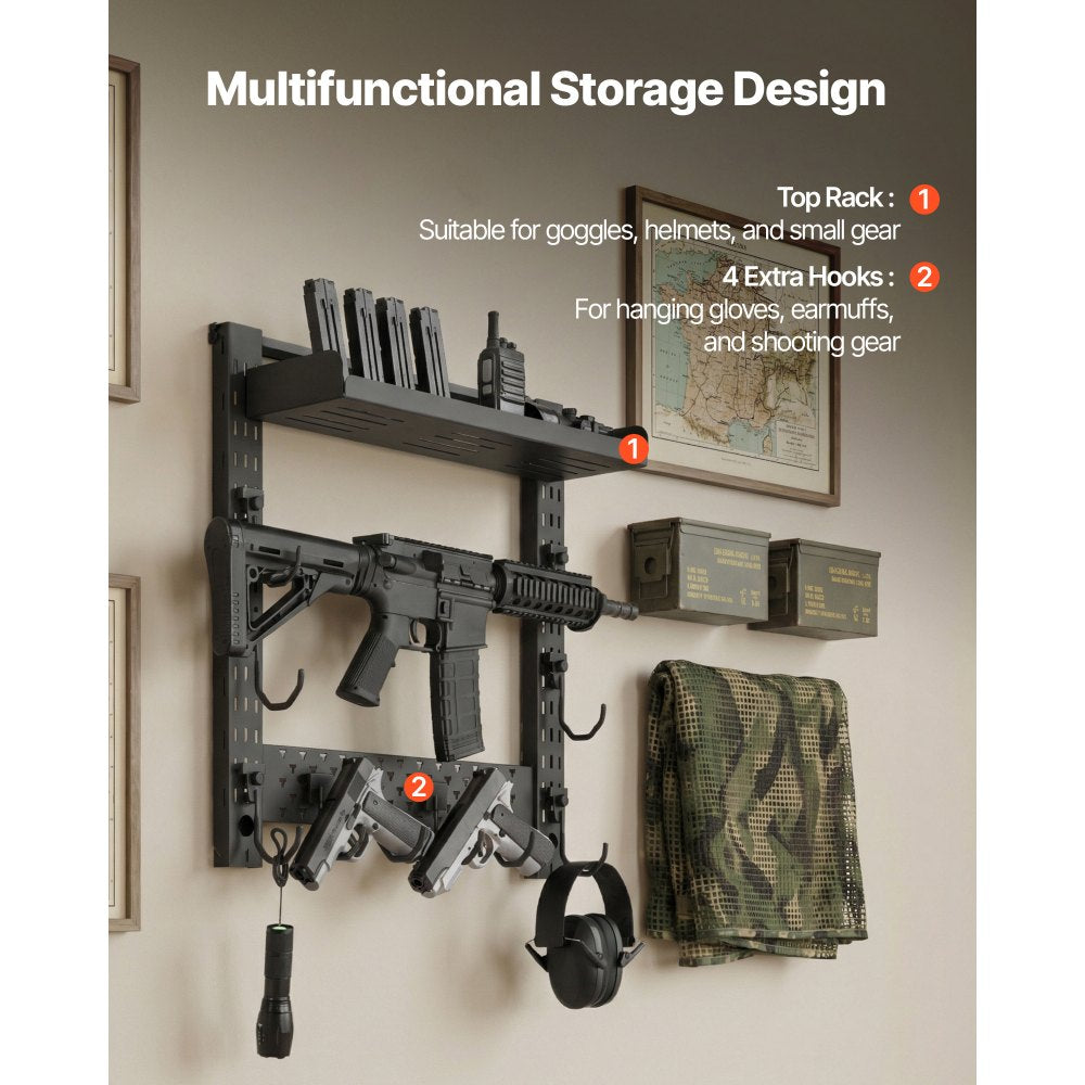 VEVOR Gun Rack Wall Mount, Heavy Duty Steel, Indoor Rifle Shotgun Rack with J-Hooks, Additional Tray Storage, Gun