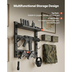 VEVOR Gun Rack Wall Mount, Heavy Duty Steel, Indoor Rifle Shotgun Rack with J-Hooks, Additional Tray Storage, Gun
