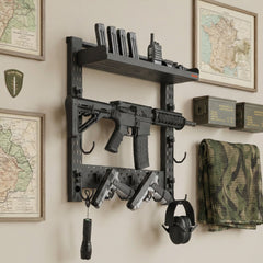 VEVOR Gun Rack Wall Mount, Heavy Duty Steel, Indoor Rifle Shotgun Rack with J-Hooks, Additional Tray Storage, Gun
