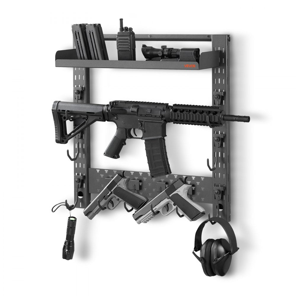 VEVOR Gun Rack Wall Mount, Heavy Duty Steel, Indoor Rifle Shotgun Rack with J-Hooks, Additional Tray Storage, Gun