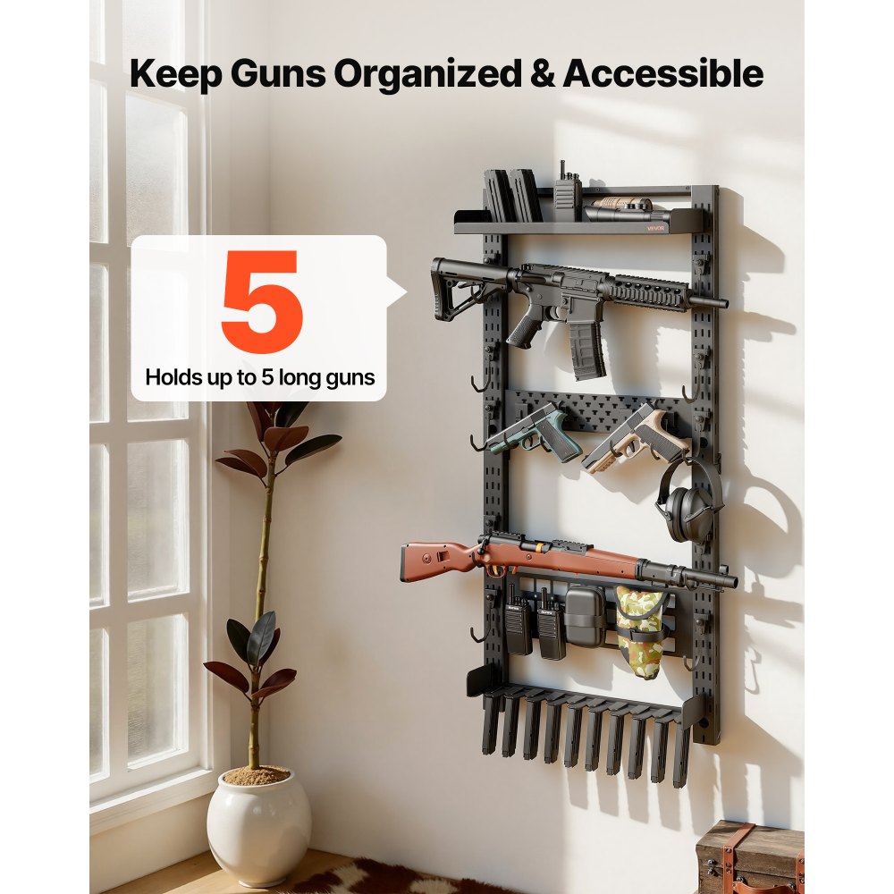 VEVOR Gun Rack Wall Mount, Heavy Duty Steel, Indoor Rifle Shotgun Rack with Magazine Holder, MOLLE Panel, Gun