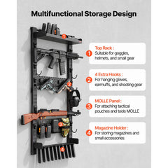VEVOR Gun Rack Wall Mount, Heavy Duty Steel, Indoor Rifle Shotgun Rack with Magazine Holder, MOLLE Panel, Gun
