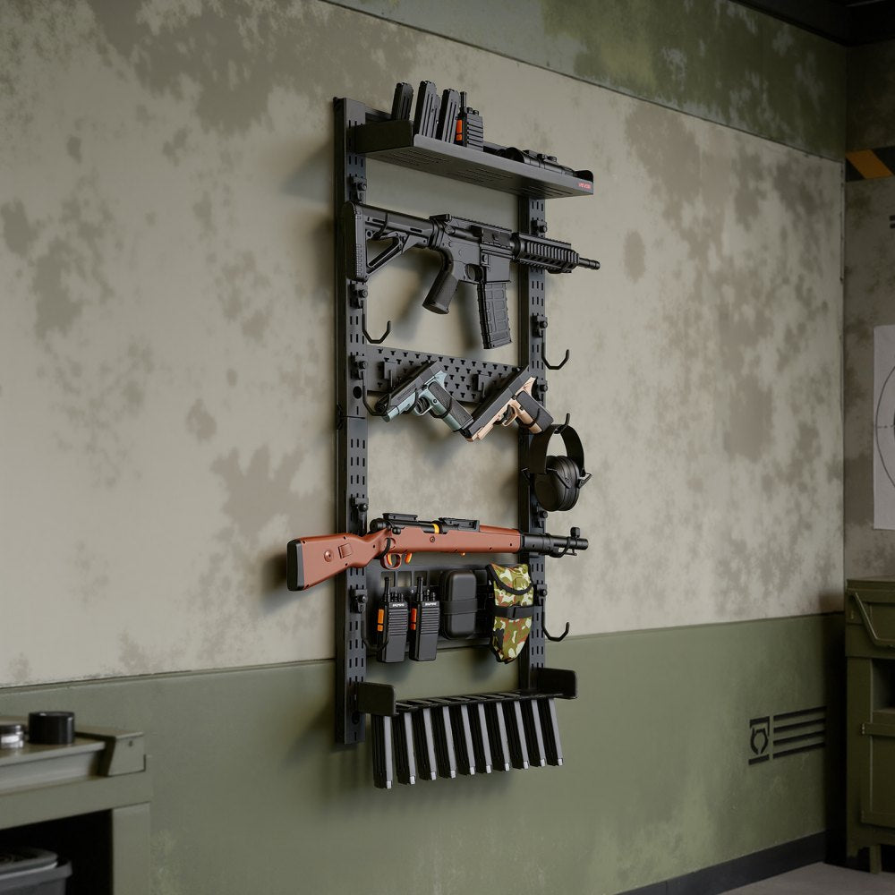 VEVOR Gun Rack Wall Mount, Heavy Duty Steel, Indoor Rifle Shotgun Rack with Magazine Holder, MOLLE Panel, Gun