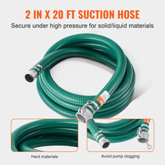 VEVOR Suction Hose Kit for Water Pump, with 2 in x 50 ft Blue Backwash Hose, 20 ft Green Suction Hose, and Steel Round