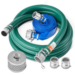 VEVOR Suction Hose Kit for Water Pump, with 2 in x 65 ft Blue Backwash Hose, 20 ft Green Suction Hose, and Steel Round