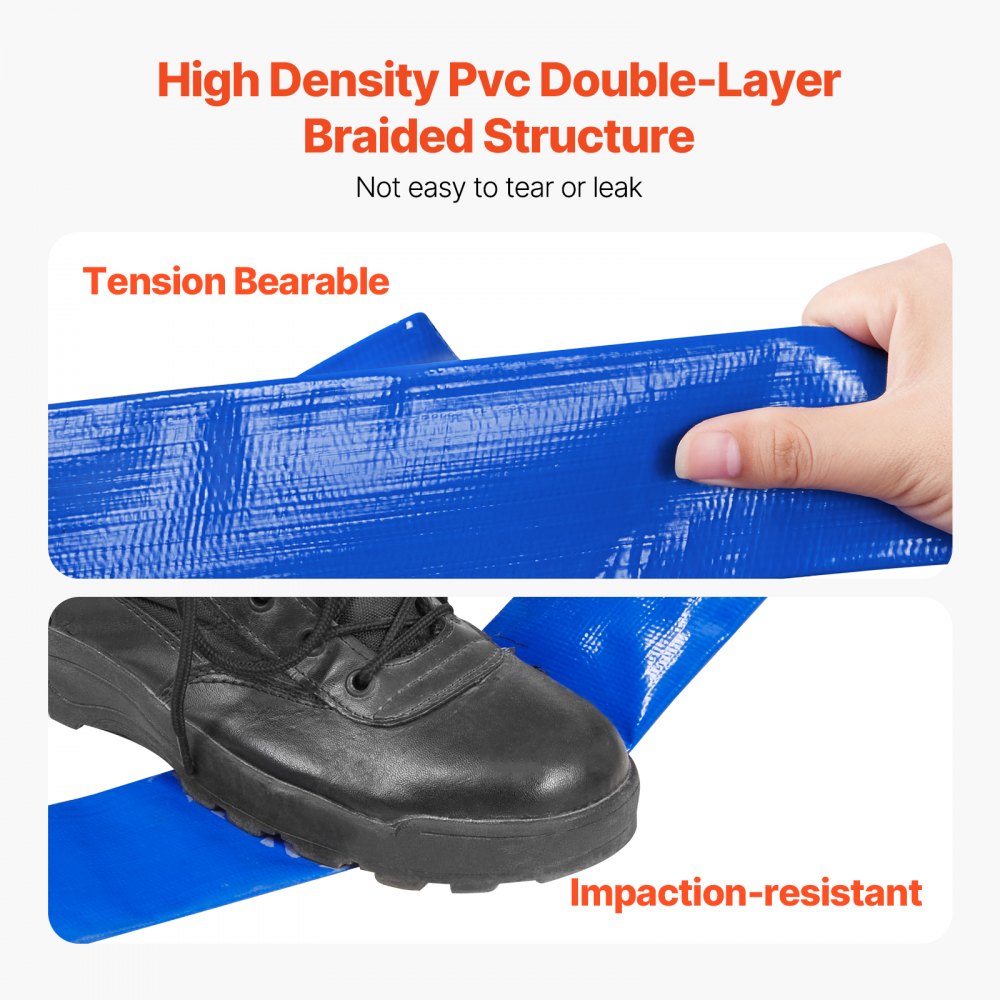 VEVOR Backwash Hose, 2 in x 100 ft, Blue High Quality PVC Hose, with Clamps, Camlock, Aluminum Fittings, Fit Various