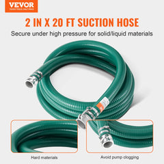 VEVOR Suction Hose, 2 in x 20 ft, Green High Quality Hose, with Camlock Connectors, and Aluminum Fittings, Fit Various