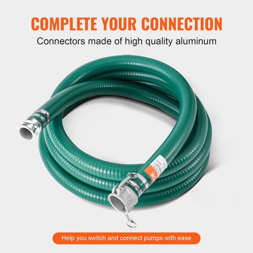VEVOR Suction Hose, 2 in x 20 ft, Green High Quality Hose, with Camlock Connectors, and Aluminum Fittings, Fit Various