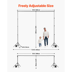 VEVOR Backdrop Stand, 10 x 10 ft Adjustable Photo Backdrop Stand Kit, Portable Background Backdrop Stand with 4