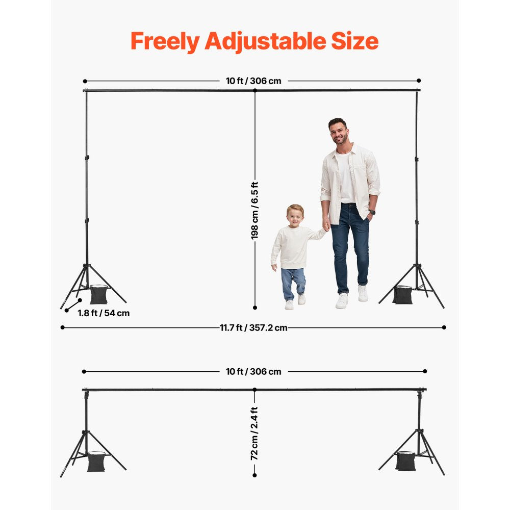 VEVOR Backdrop Stand, 6.5 x 10 ft Adjustable Photo Backdrop Stand Kit, Portable Background Backdrop Stand with 5