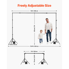 VEVOR Backdrop Stand, 7 x 10 ft Adjustable Photo Backdrop Stand Kit, Portable Background Backdrop Stand with 3