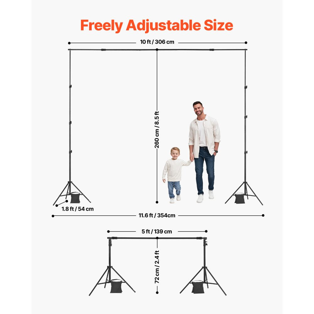 VEVOR Backdrop Stand, 8.5 x 10 ft Adjustable Photo Backdrop Stand Kit, Portable Background Backdrop Stand with 2