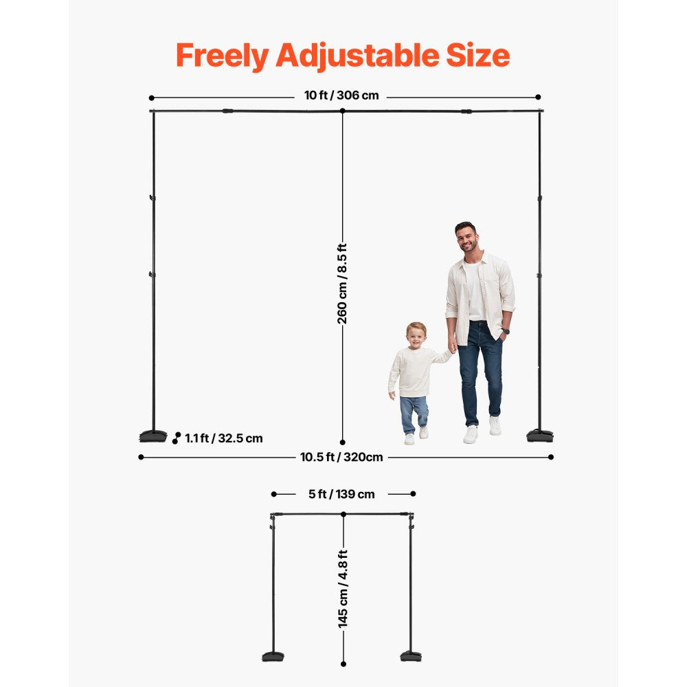 VEVOR Backdrop Stand, 8.5 x 10 ft Adjustable Photo Backdrop Stand Kit, Portable Background Backdrop Stand with 7