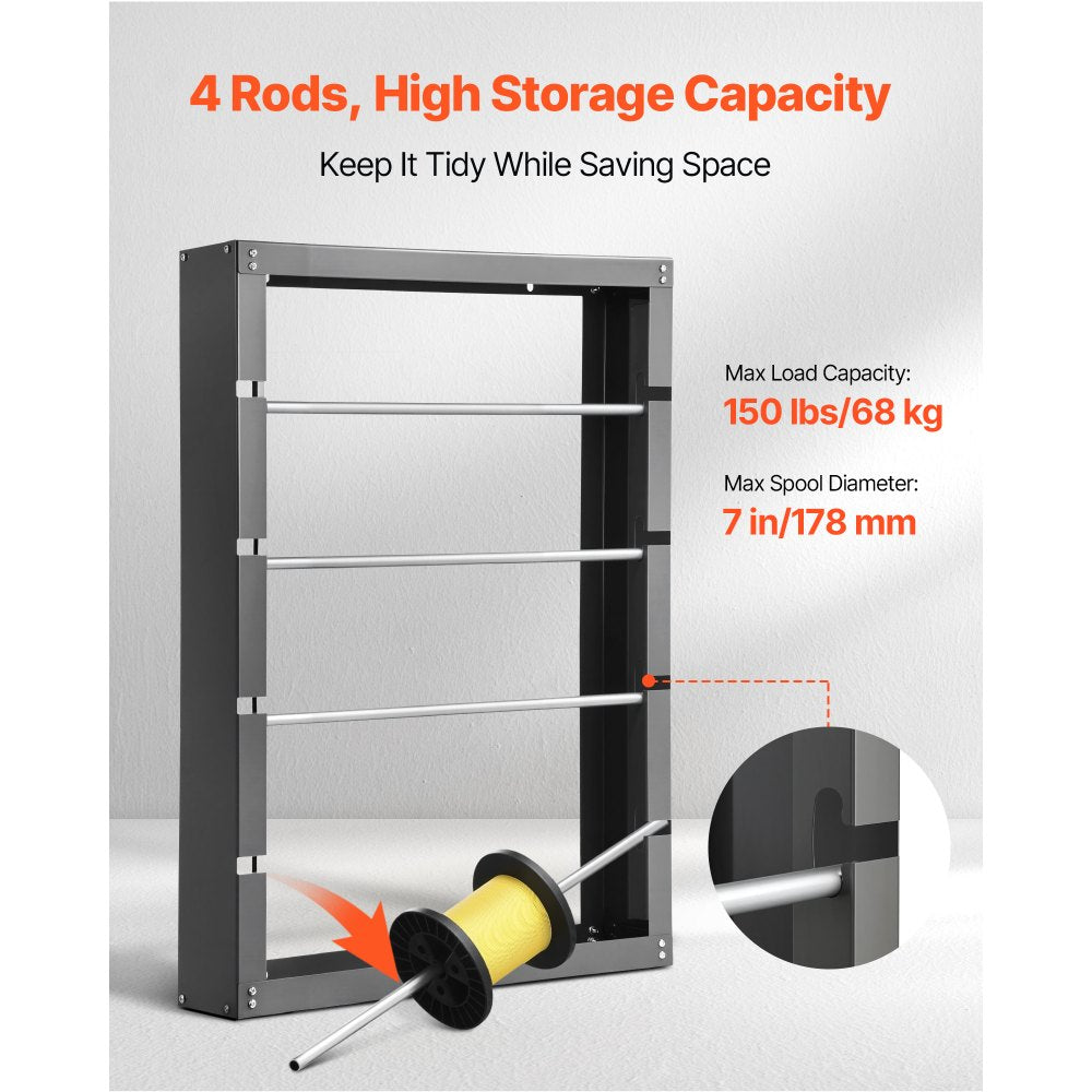VEVOR Wire Spool Rack, 4 Adjustable Rods, Cold-Rolled Steel Wire Spool Holder Wall Mounted for Multi-Spools, Wiring