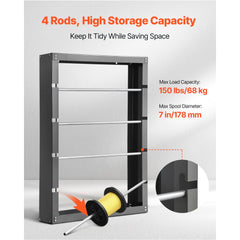 VEVOR Wire Spool Rack, 4 Adjustable Rods, Cold-Rolled Steel Wire Spool Holder Wall Mounted for Multi-Spools, Wiring