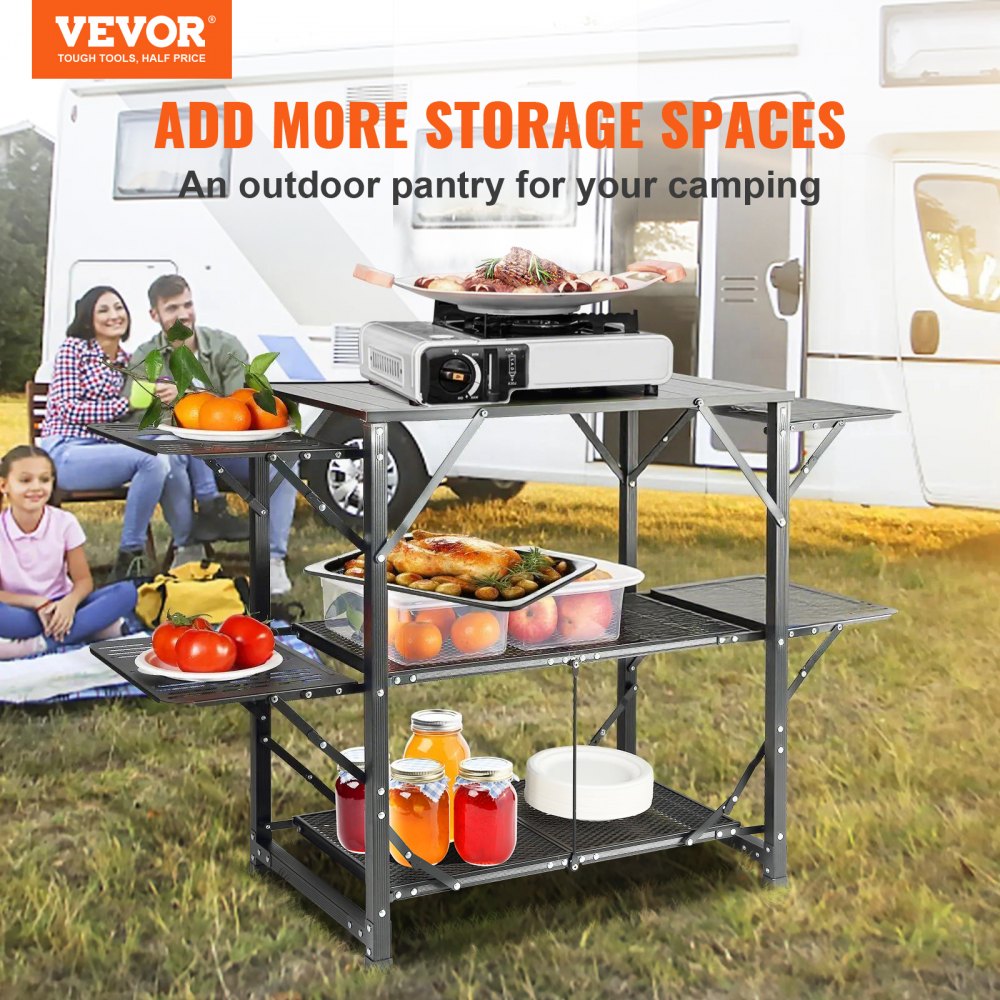 VEVOR Camping Kitchen Table, One-piece Folding Portable Cook Station with A Carrying Bag, Aluminum Camping Table 4 Iron