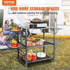 VEVOR Camping Kitchen Table, One-piece Folding Portable Cook Station with A Carrying Bag, Aluminum Camping Table 4 Iron