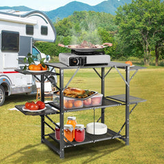VEVOR Camping Kitchen Table, One-piece Folding Portable Cook Station with A Carrying Bag, Aluminum Camping Table 4 Iron