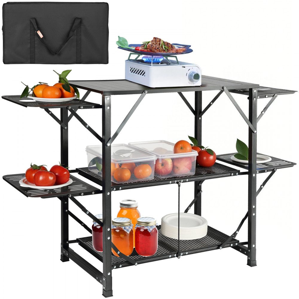 VEVOR Camping Kitchen Table, One-piece Folding Portable Cook Station with A Carrying Bag, Aluminum Camping Table 4 Iron
