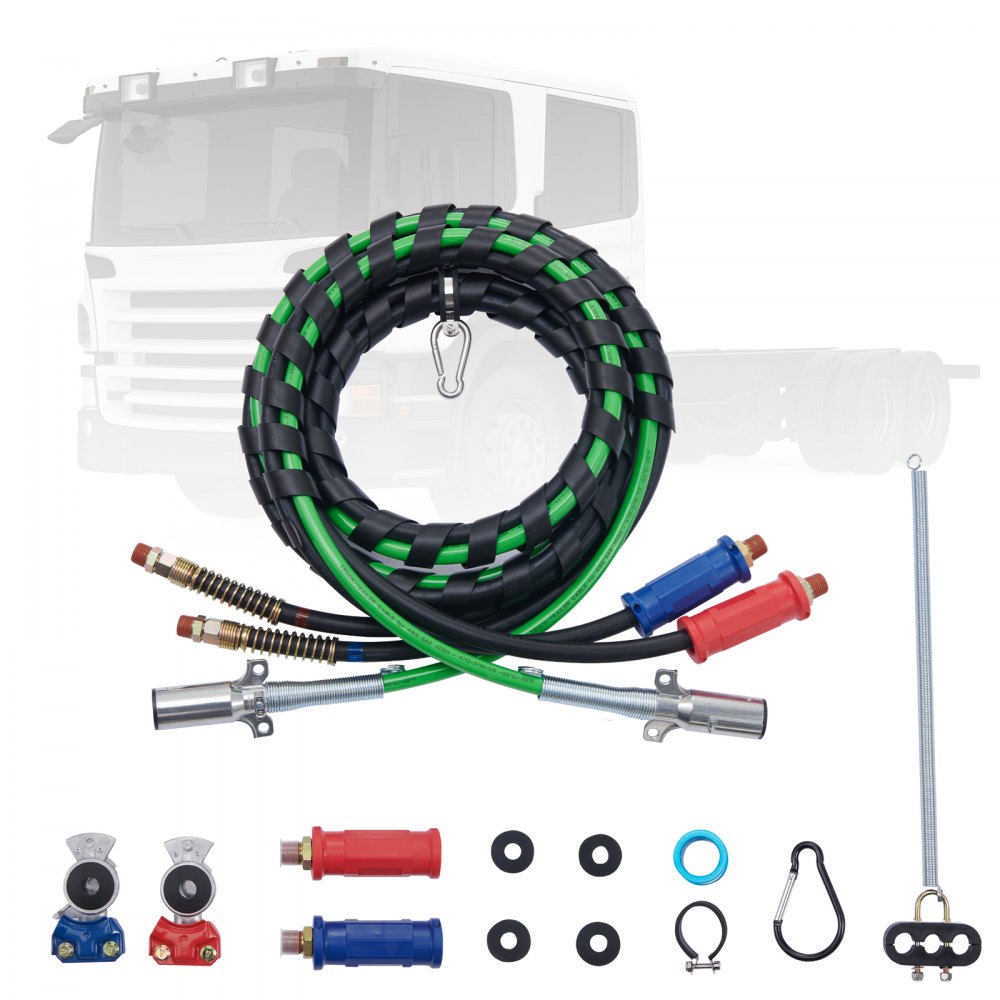 VEVOR 12FT Semi Truck Air Lines Kit with 2PCS Glad Hands, 3-in-1 Air Hoses & 7 Way ABS Electric Power Line, with 2PCS