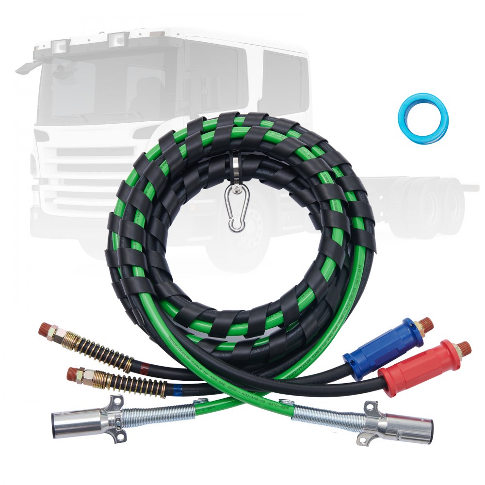 VEVOR 12FT Semi Truck Air Lines Kit, 3-in-1 Air Hoses & ABS Power Line for Semi Truck Trailer Tractor, 7-Way Plug
