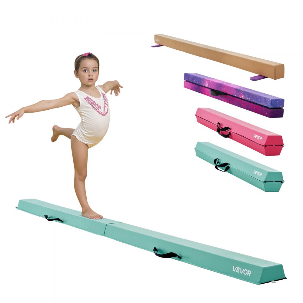 VEVOR 8FT Folding Balance Beam for Kids, 200LBS Stable Support Gymnastics Floor Beam with Non-Slip Mats, Gymnastics