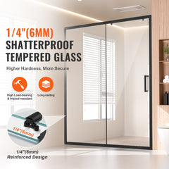 VEVOR Semi-frameless Shower Door, 57.7-59 W x 70 H in, Shower Sliding Glass Door with 1/4 in(6mm) Clear Tempered Glass