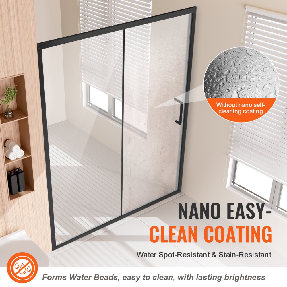VEVOR Semi-frameless Shower Door, 57.7-59 W x 70 H in, Shower Sliding Glass Door with 1/4 in(6mm) Clear Tempered Glass