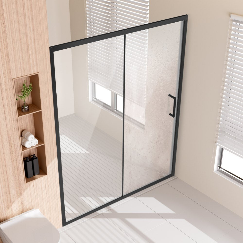 VEVOR Semi-frameless Shower Door, 57.7-59 W x 70 H in, Shower Sliding Glass Door with 1/4 in(6mm) Clear Tempered Glass