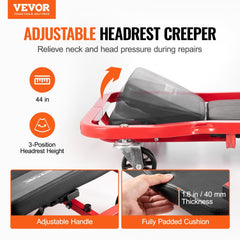VEVOR Mechanic Garage Creeper, 44-Inch, 300 lbs Capacity Automotive Rolling Creeper with 6 Casters Adjustable Cushioned