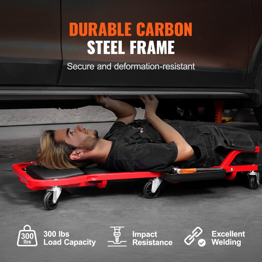 VEVOR Mechanic Garage Creeper, 44-Inch, 300 lbs Capacity Automotive Rolling Creeper with 6 Casters Adjustable Cushioned