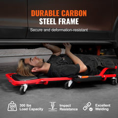 VEVOR Mechanic Garage Creeper, 44-Inch, 300 lbs Capacity Automotive Rolling Creeper with 6 Casters Adjustable Cushioned