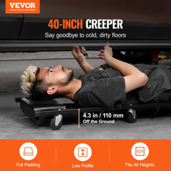 VEVOR Mechanic Garage Creeper, 40-Inch, 300 lbs Capacity Automotive Rolling Creeper with 6 Casters Adjustable Cushioned